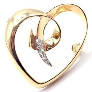 Authentic! Tiffany & Co Paloma Picasso 18k Yellow Gold Diamond Heart Pin Brooch